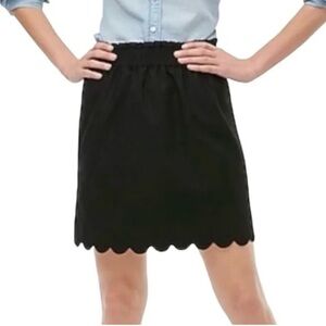 J Crew Scalloped Hem Elastic Waist Linen Cotton Blend Skirt AL195 Black Size 0